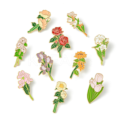 14Pcs 14 Styles Flower Enamel Pins JEWB-CJ0001-75-1