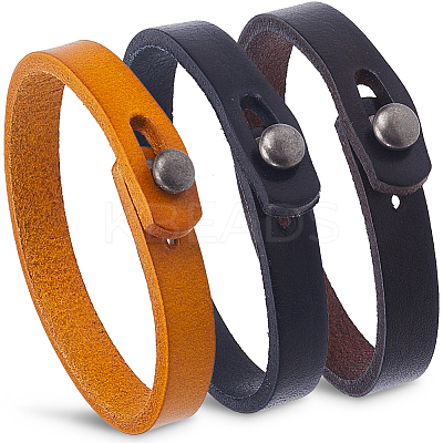 3Pcs 3 Colors Leather Wide Cord Bracelets with Alloy Button BJEW-GF0001-26-1