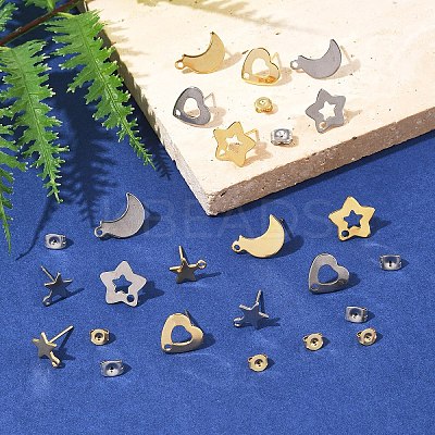 16Pcs 8 Styles 304 Stainless Steel Stud Earring Findings STAS-FS0001-86-1
