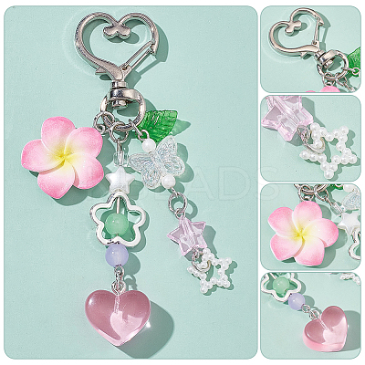 4Pcs 4 Colors Star Glass Imitation Pearl Pendant Decorations AJEW-WR0002-83-1