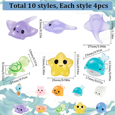 40Pcs 10 Styles Luminous Resin Sea Animals Display Decoration DJEW-SC0001-13-1
