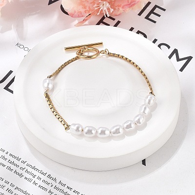 304 Stainless Steel Boston Link Chains Bracelets for Women BJEW-C089-10G-1