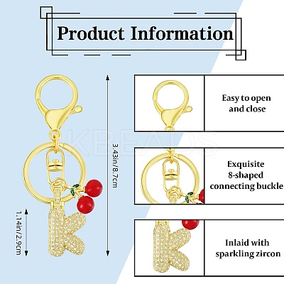 Brass Micro Pave Clear Cubic Zirconia Letter Pendant Keychain KEYC-SW00015-K-1