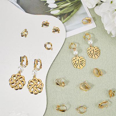 24Pcs 4 Style Brass & 304 Stainless Steel Clip-on Hoop Earring Findings KK-BBC0012-54-1