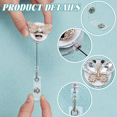 6Pcs Alloy Rhinestone Clip-On Retractable Badge Holders HJEW-NB00305-1