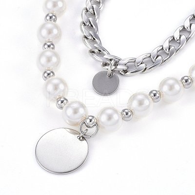 304 Stainless Steel Pendant Tiered Necklaces NJEW-O106-03P-1