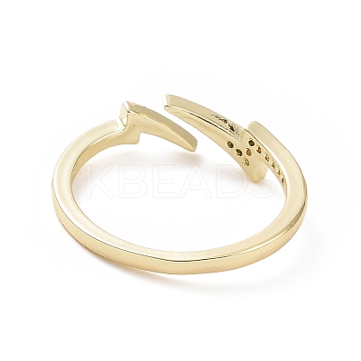 Clear Cubic Zirconia Lightning Bolt Open Cuff Ring RJEW-I094-01G-1