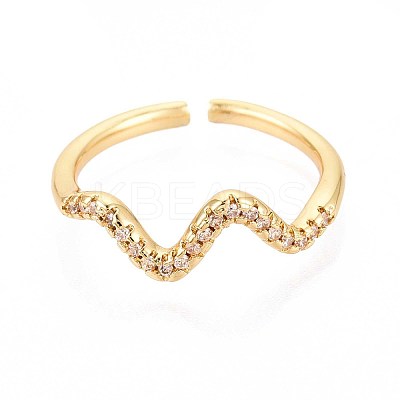 Brass Micro Pave Cubic Zirconia Cuff Rings for Women KK-T071-66G-1