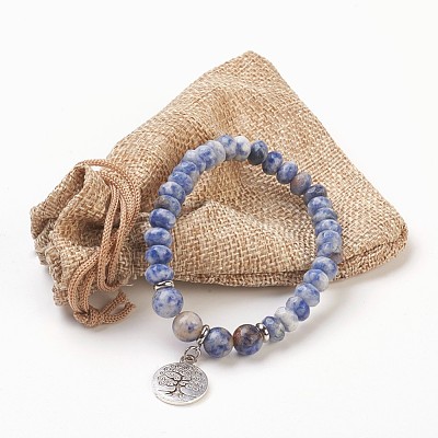 Natural Gemstone Bead Charm Bracelets BJEW-JB03726-1