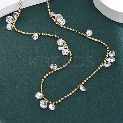 304 Stainless Steel Ball Chain Colorful Cubic Zirconia Flat Round Tassel Necklaces for Women NJEW-A051-03G-02-1