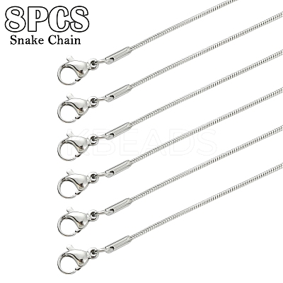 8Pcs 1.2MM 304 Stainless Steel Snake Chain Necklaces NJEW-YW0001-27-1