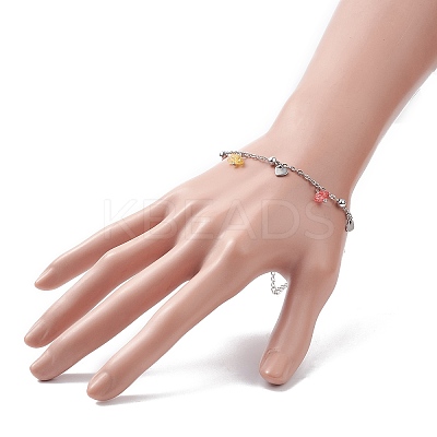 Synthetic Crackle Quartz Chips & 304 Stainless Steel Charm Bracelet for Women BJEW-JB09331-1