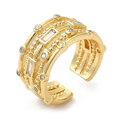 Rack Plating Real 18K Gold Plated Brass Rectangle Open Cuff Rings RJEW-B048-09G-1
