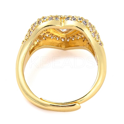 Enamel Heart Adjustable Ring with Clear Cubic Zirconia RJEW-Q781-01G-04-1