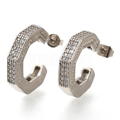 Rack Plating C-Shaped Brass Pave Clear Cubic Zirconia Stud Earrings EJEW-I310-08P-1