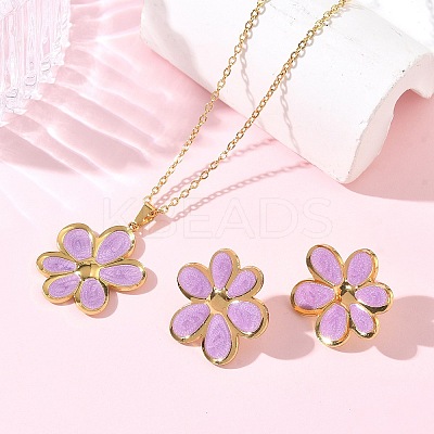 304 Stainless Steel Enamel Flower Stud Earrings & Pendant Necklaces Sets for Women SA-CBA46AF-19G-1