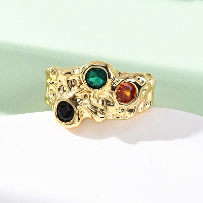 Brass Micro Pave Cubic Zirconia Cuff Rings for Women RJEW-F191-01G-02-1