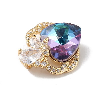 Real 18K Gold Plated Rack Plating Brass Micro Pave Clear Cubic Zirconia Pendants KK-C015-11G-10-1