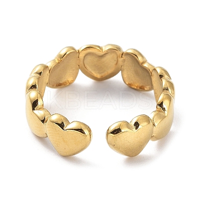 304 Stainless Steel Heart Open Cuff Ring with Crystal Rhinestone RJEW-L109-003G-1