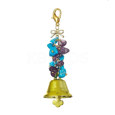 Gemstone Chips & Alloy Bowknot Kcychain HJEW-JM01313-1
