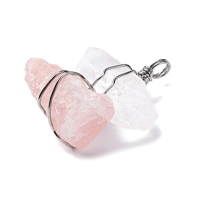 Natural Rose Quartz & Quartz Crystal Nuggets Big Pendants G-K338-43P-05-1
