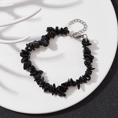 Natural Obsidian Chips Beaded Bracelet X-BJEW-JB09686-04-1