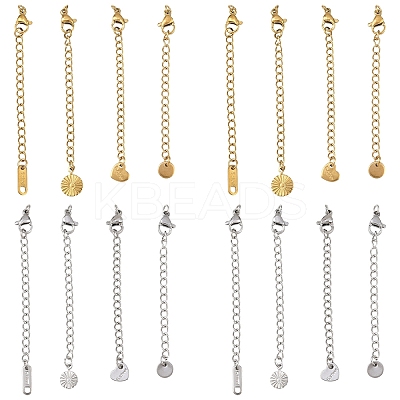 8Pcs 4 Styles 304 Stainless Steel Curb Chain Extender STAS-YW0003-35G-1