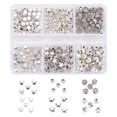 300Pcs 6 Style Tibetan Style Alloy Spacer Beads TIBE-YW0001-24-1