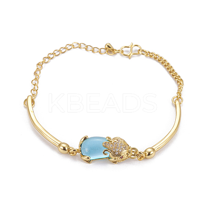 Golden Tone Brass Link Bracelets BJEW-L639-14G-1