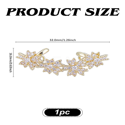 1Pc Brass Fashionable Rhinestone Flower Cuff Earrings EJEW-LP0012-11G-1