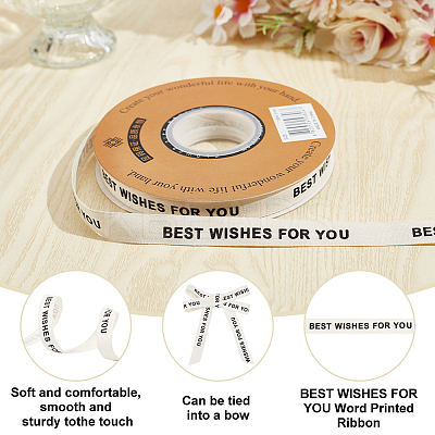 30 Yards Cotton BEST WISHES FOR YOU Word Printed Ribbon OCOR-WH0086-87D-1