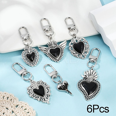 6Pcs Gothic Heart Theme Alloy Enamel Pendant Decoration HJEW-YW00066-02-1