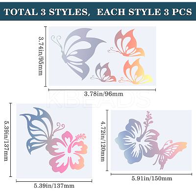 9Pcs 3 Styles PET Adhesive Waterproof Stickers STIC-GF0001-23C-1