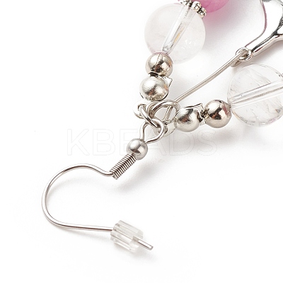 Natural Mixed Gemstone Braided Teardrop Dangle Earrings with Brass Whale Tail Charms EJEW-JE04951-02-1