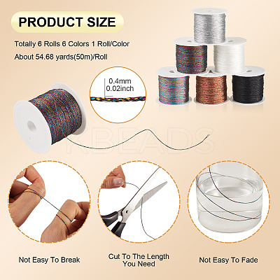 6 Rolls 6 Colors 6-Ply Polyester Metallic Thread OCOR-TA0003-11A-1