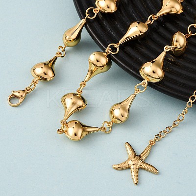 304 Stainless Steel Teardrop Link Chain Necklaces for Women NJEW-G178-06G-1
