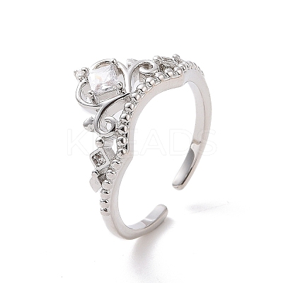 Clear Cubic Zirconia Crown Open Cuff Ring RJEW-P034-10P-1