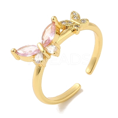 Rack Plating Brass Micro Pave Cubic Zirconia Cuff Ring RJEW-P104-10G-1