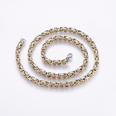 201 Stainless Steel Byzantine Chain Necklaces NJEW-O102-17GP-1