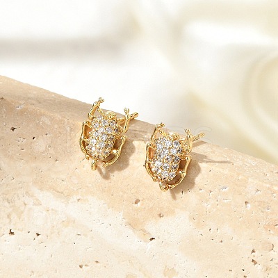 Brass Micro Pave Clear Cubic Zirconia Stud Earrings EJEW-R016-26G-07-1