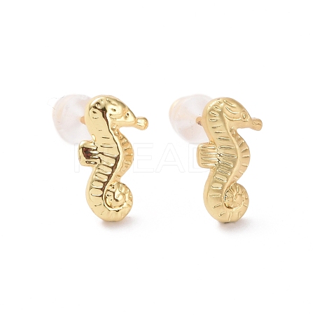 Brass Sea Horse Stud Earrings for Women KK-A166-03G-1