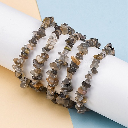Natural Moonstone Chip Beaded Stretch Bracelets for Women Men BJEW-L038-01D-1
