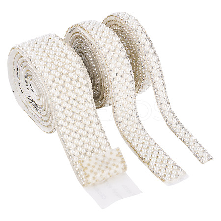 3 Yards 3 Styles Imitation Pearl Hotfix Rhinestone Ribbon Trimming DIY-TA0013-16-1