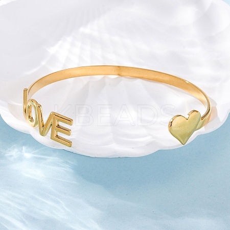 304 Stainless Steel Cuff Bangles for Women BJEW-F491-01G-03-1