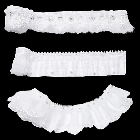 3 Yards 3 Styles  Polyester Pleated Lace Ribbons OCOR-ME0001-24-1