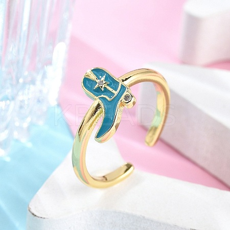 Rack Plating Brass Micro Pave Cubic Zirconia Open Cuff Rings for Women KK-K392-59G-01-1