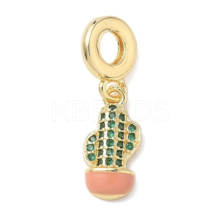 Brass Micro Pave Green Cubic Zirconia European Dangle Charms KK-D502-06G-1