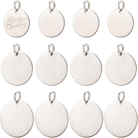 18Pcs 3 Style 201 Stainless Steel Flat Round Tag Pendants STAS-NB0001-21-1