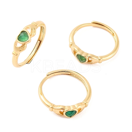 Hand with Heart Natural Green Onyx Agate Adjustable Rings RJEW-Q817-06G-01-1