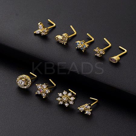 316L Surgical Stainless Steel Clear Cubic Zirconia L-Shaped Nose Rings WG135CD-20-1